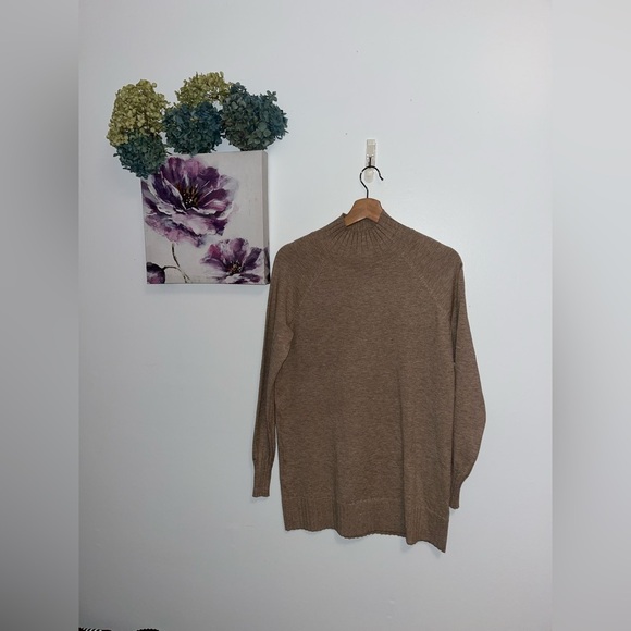 Melanie Lyne Mock Neck Rib Knit Sweater in colour Dark Oatmeal- XS - Picture 6 of 13